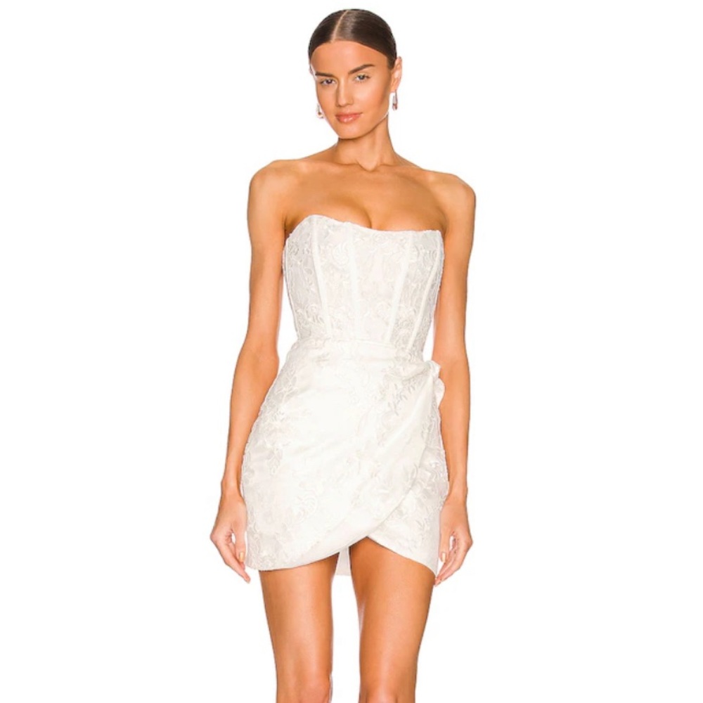V. Chapman Nigella Corset Side-Wrap Lace Mini Dress